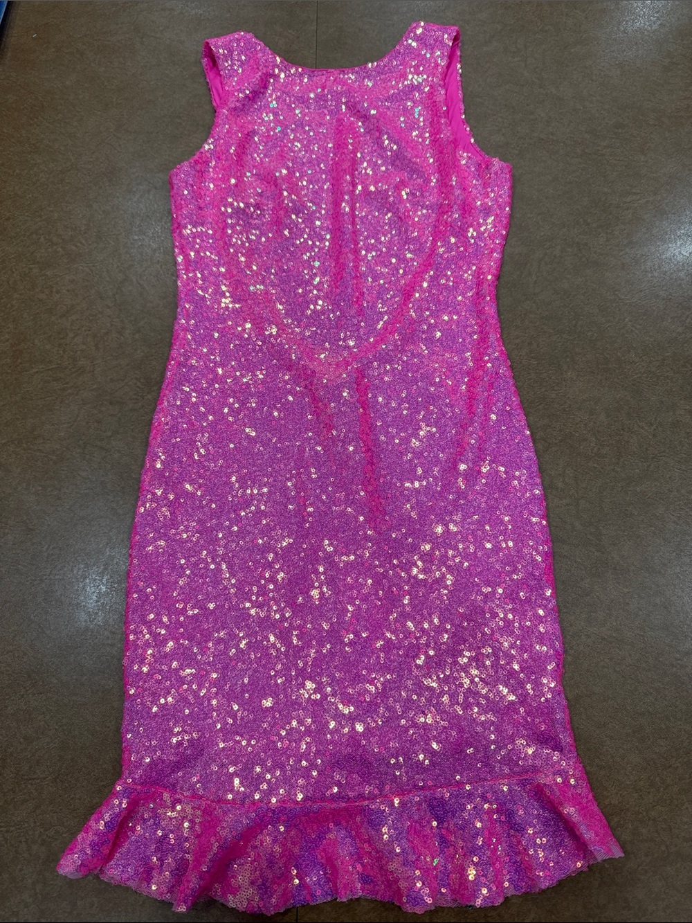 Unbranded Lined Hot Pink Sequin Sheath Dress Backless with Ruffle Hem Size S